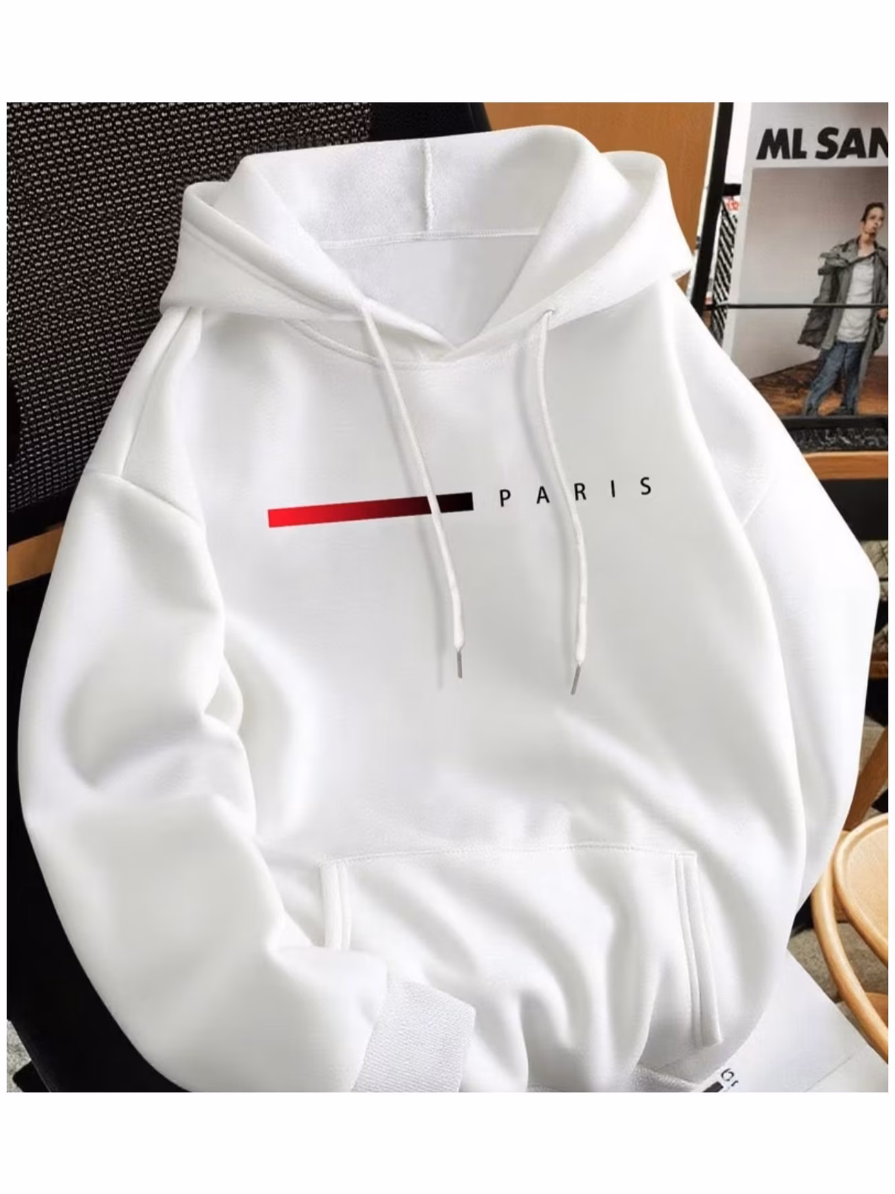 Sudadera de manga larga con capucha y cordón para hombres de poliéster con estampado de PARIS Unitalla (idealmente mediano/grande).